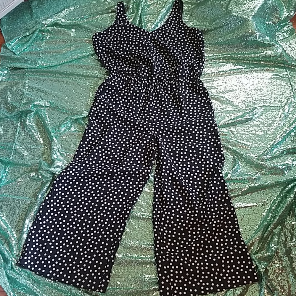 Loft ☆ Petite MP Black + White Dot Jumpsuit